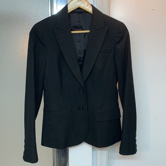 NEW Theory Black Blazer 6 Textured Cotton Wool - Picture 8 of 15